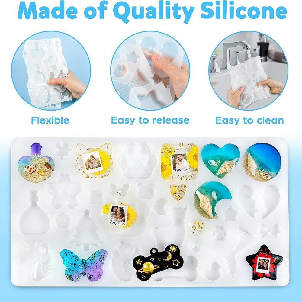 182Pcs Resin Molds Silicone Kit for Keychains, 32 Cavities Silicone Molds for Ep - Picture 3 of 7